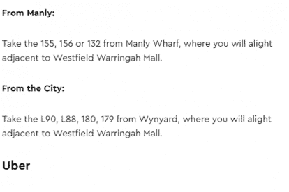 Westfield Warringah Mall - Opening Hours, Stores, Parking & Address Map